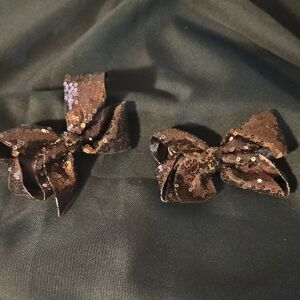 Sequin Bow Hair Clips - Black